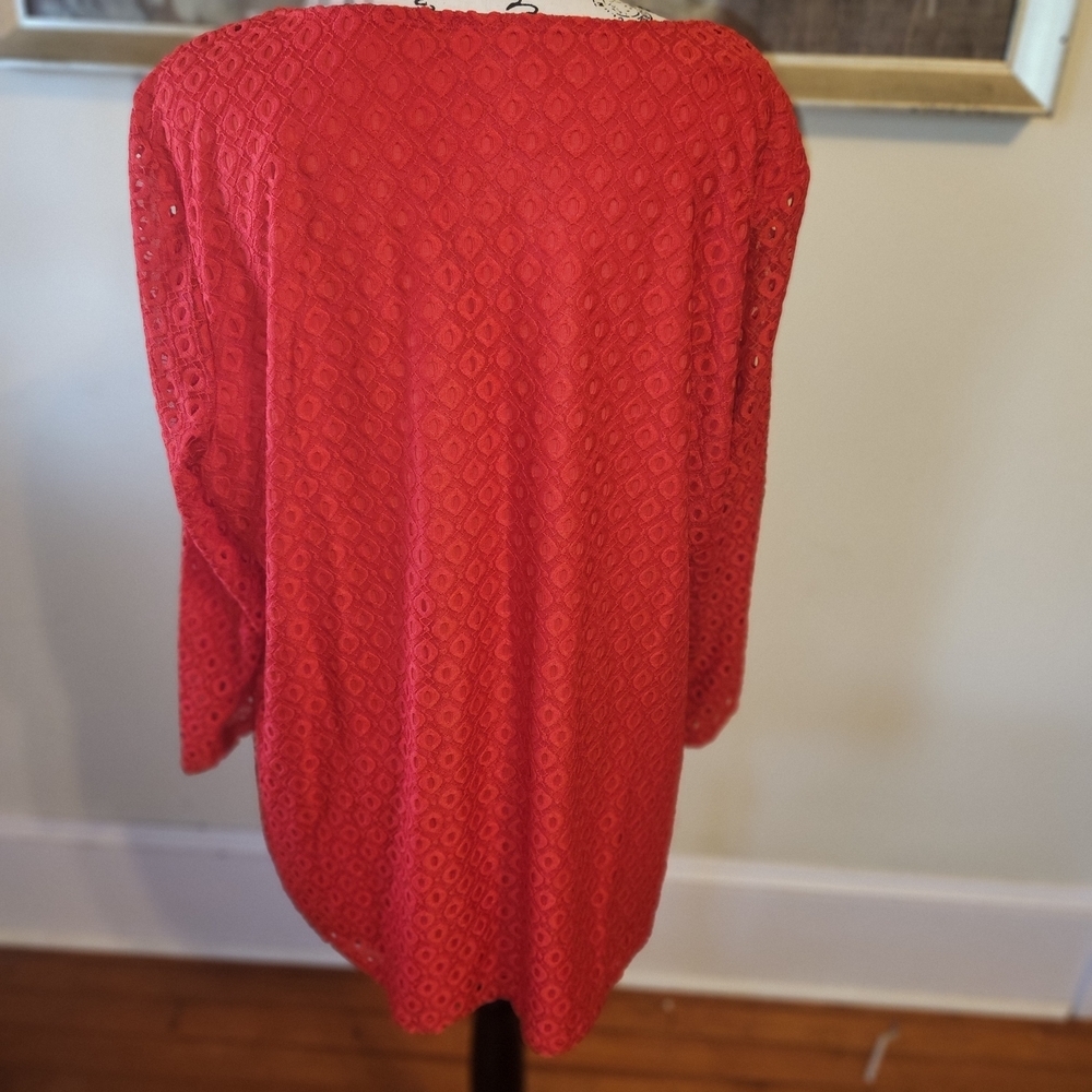 Ruby Rd. Vibrant Red Lace Detail Top - Picture 2 of 3